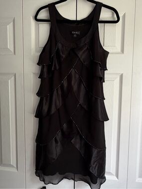 SL Fashions Black Layered Ruffle Mini Dress with Beaded Trim